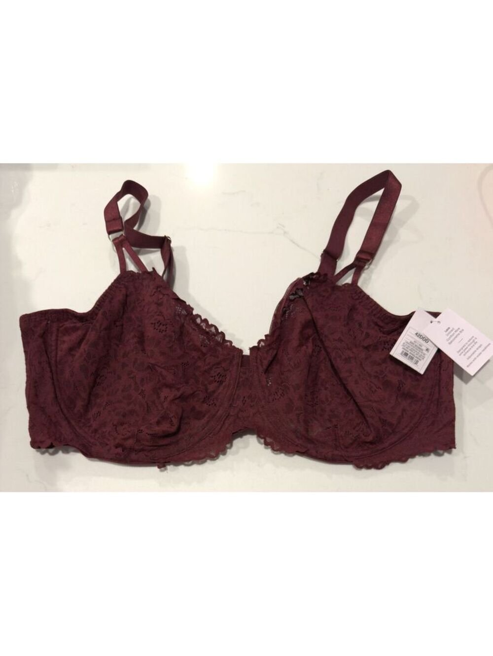 Auden Berry Red Lace Unlined Comfort Wire Balconette Bra Women Size 42DDD